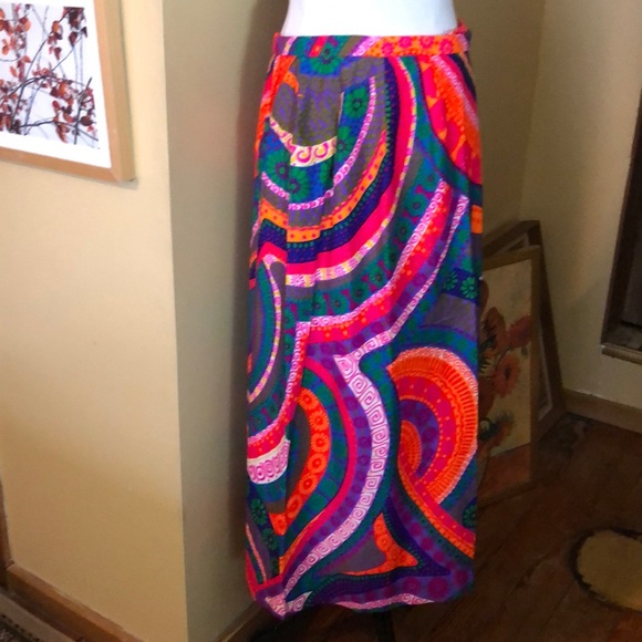 ❌Sold❌VINTAGE 60s Leslie Fay 5th Ave NYC GROOVY Wrap Tie Maxi Skirt Vivid Swirl - Picture 5 of 16